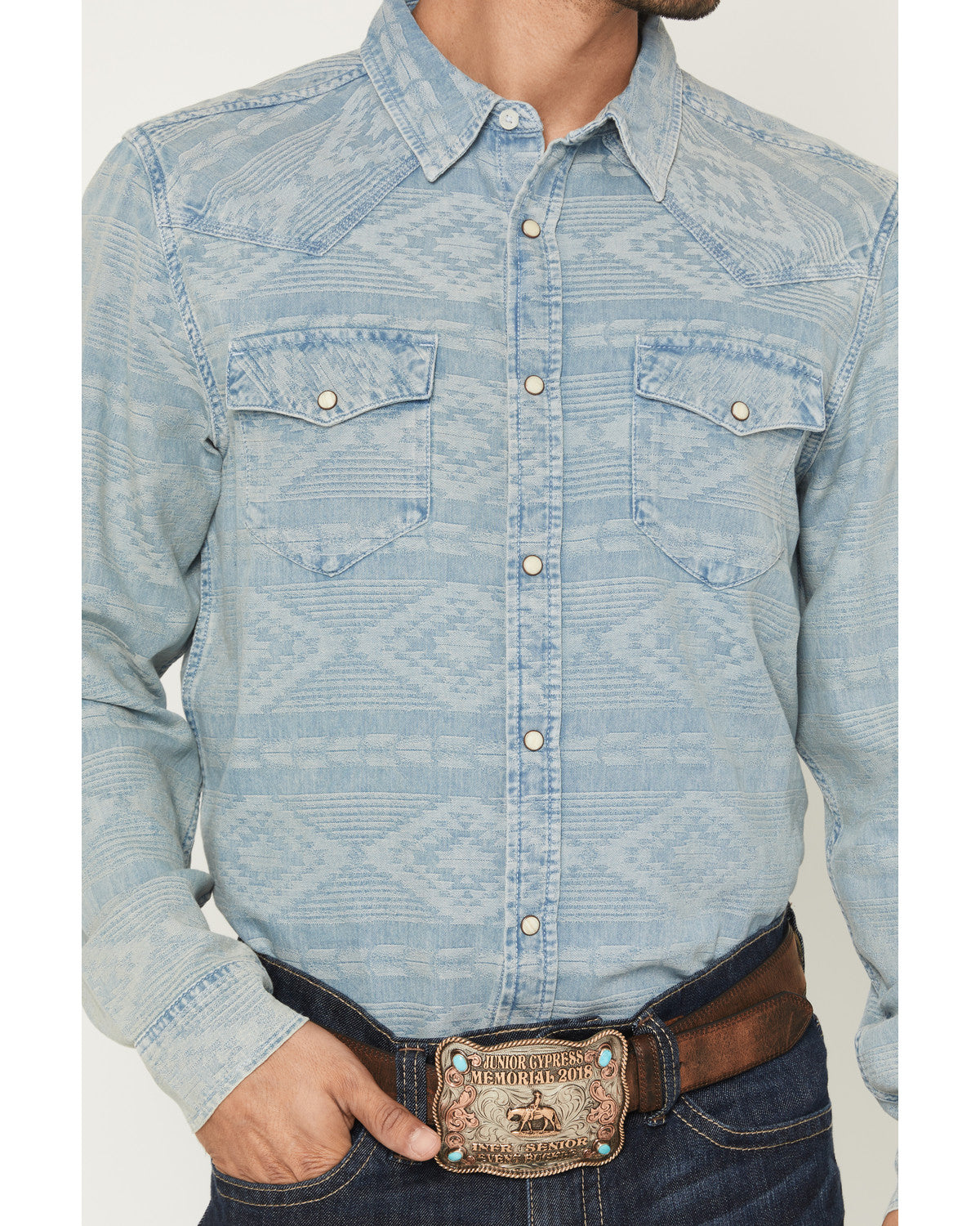 Cody James Men's Marley Tonal Southwestern Long Sleeve Snap Denim West