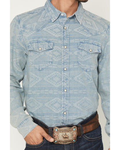 Cody James Men's Marley Tonal Southwestern Long Sleeve Snap Denim West