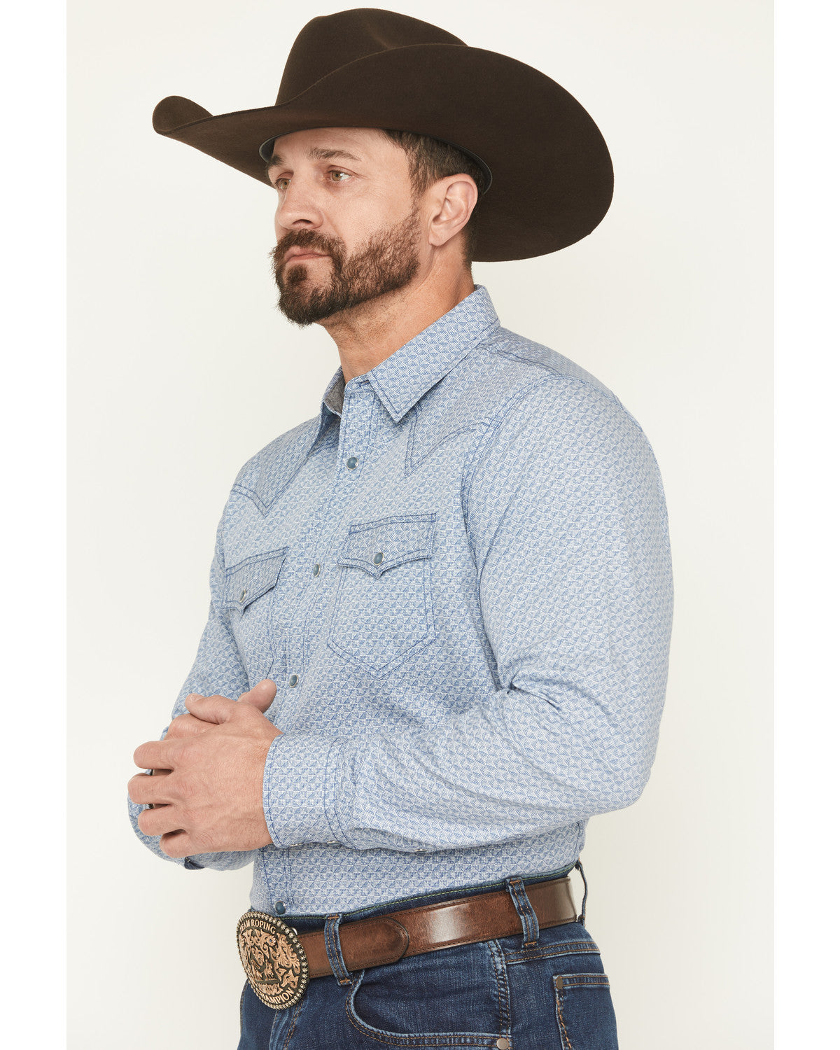 Cody James Men's Coastal Cowboy Micro Geo Print Long Sleeve Snap Weste