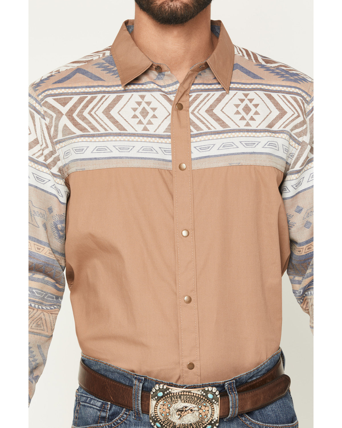 Cody James Men's Bronco Southwestern Block Long Sleeve Snap Western Sh