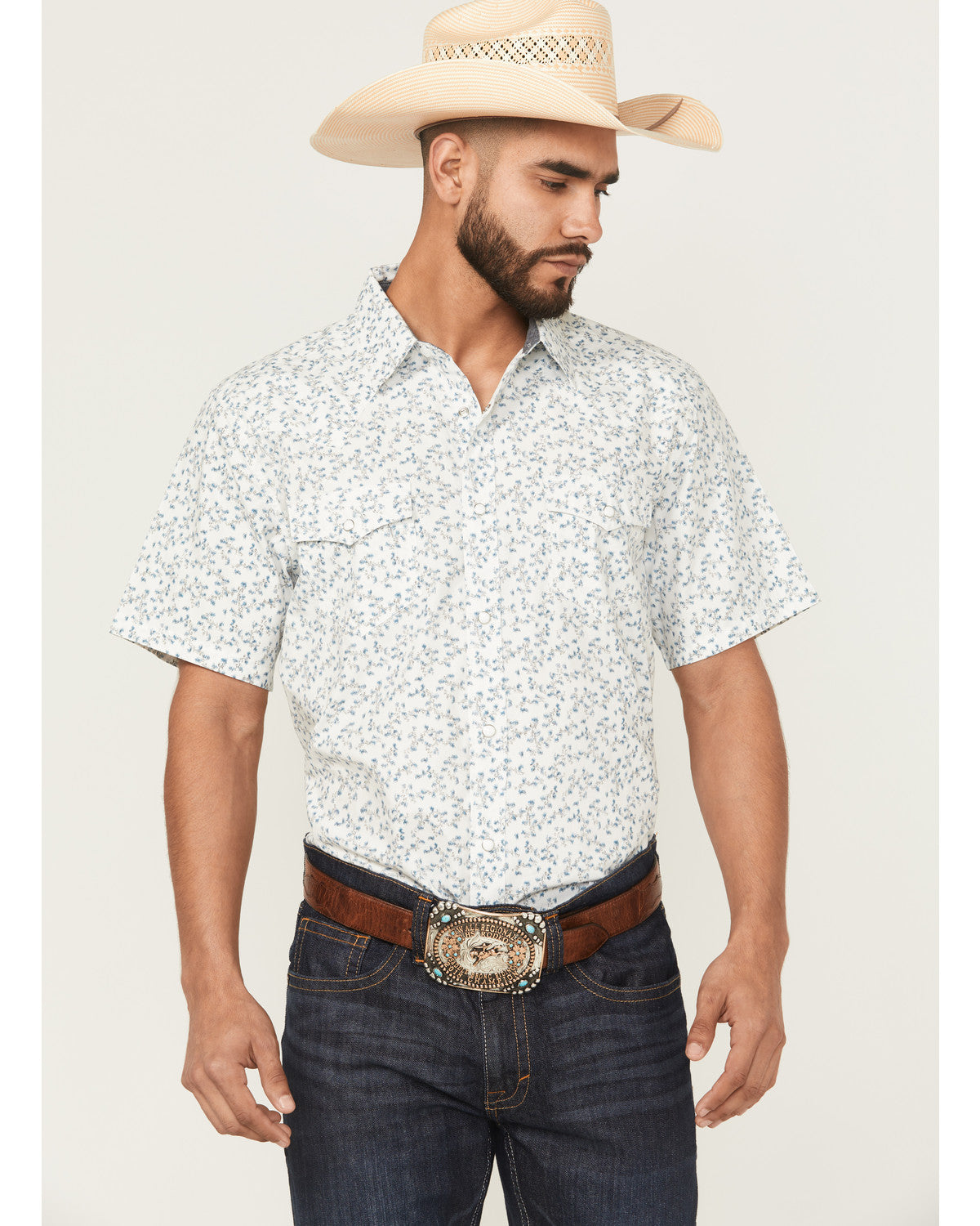 Cody James Rodeo Drive Floral Print Short Sleeve Snap Western Shirt