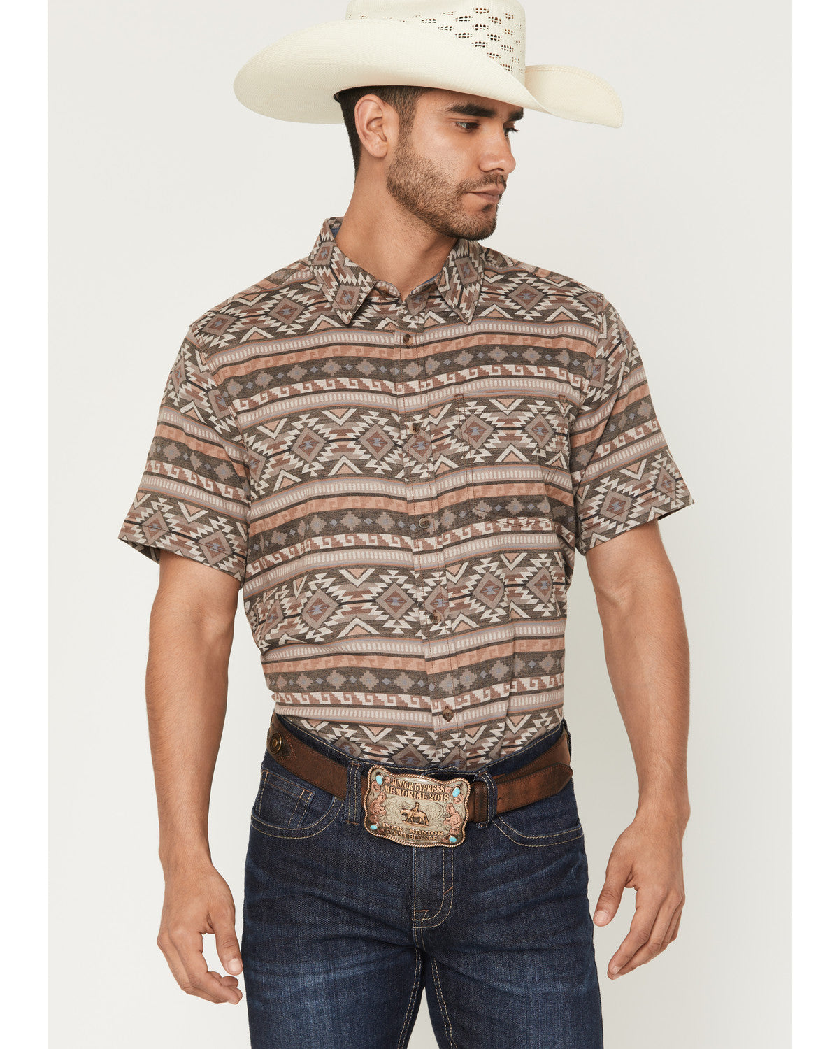 Cody James Men's Captain Southwestern Print Short Sleeve Button-Down S