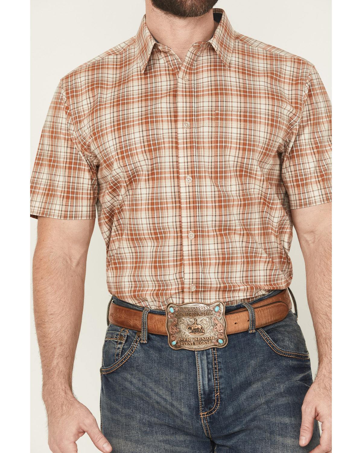 Cody James Men's Cowboy Chic Plaid Print Short Sleeve Button-Down Stre