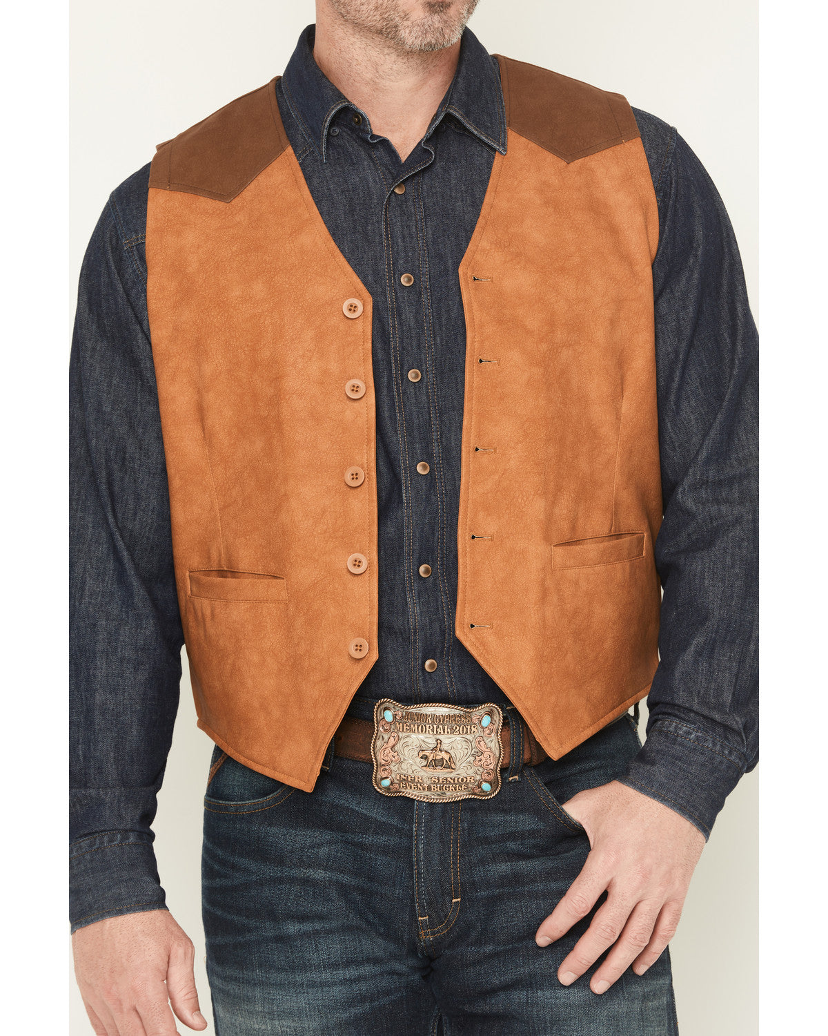 Cody James Men's Buckaroo Colorblock Faux Leather Button-Down Vest