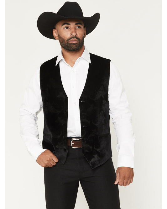 Cody James Men's Velvet Paisley Print Western Dress Vest