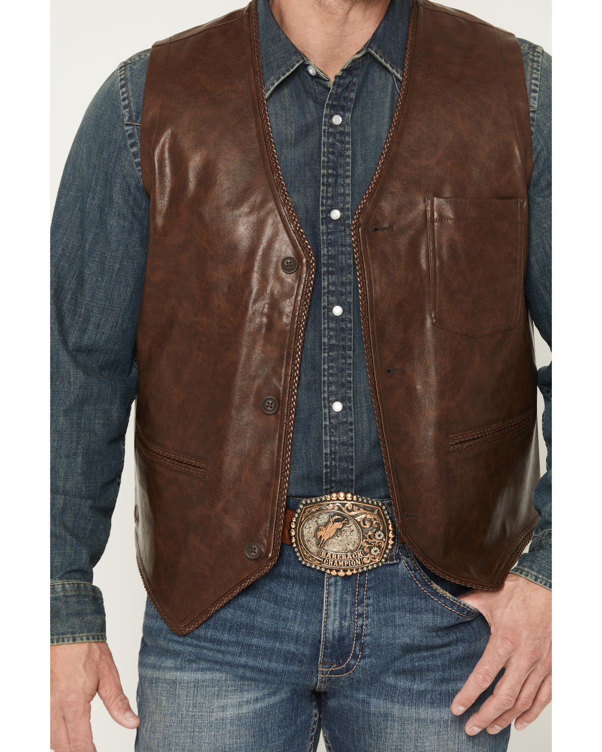 Cody James Men's Hogan Faux Leather Braided Hem Vest