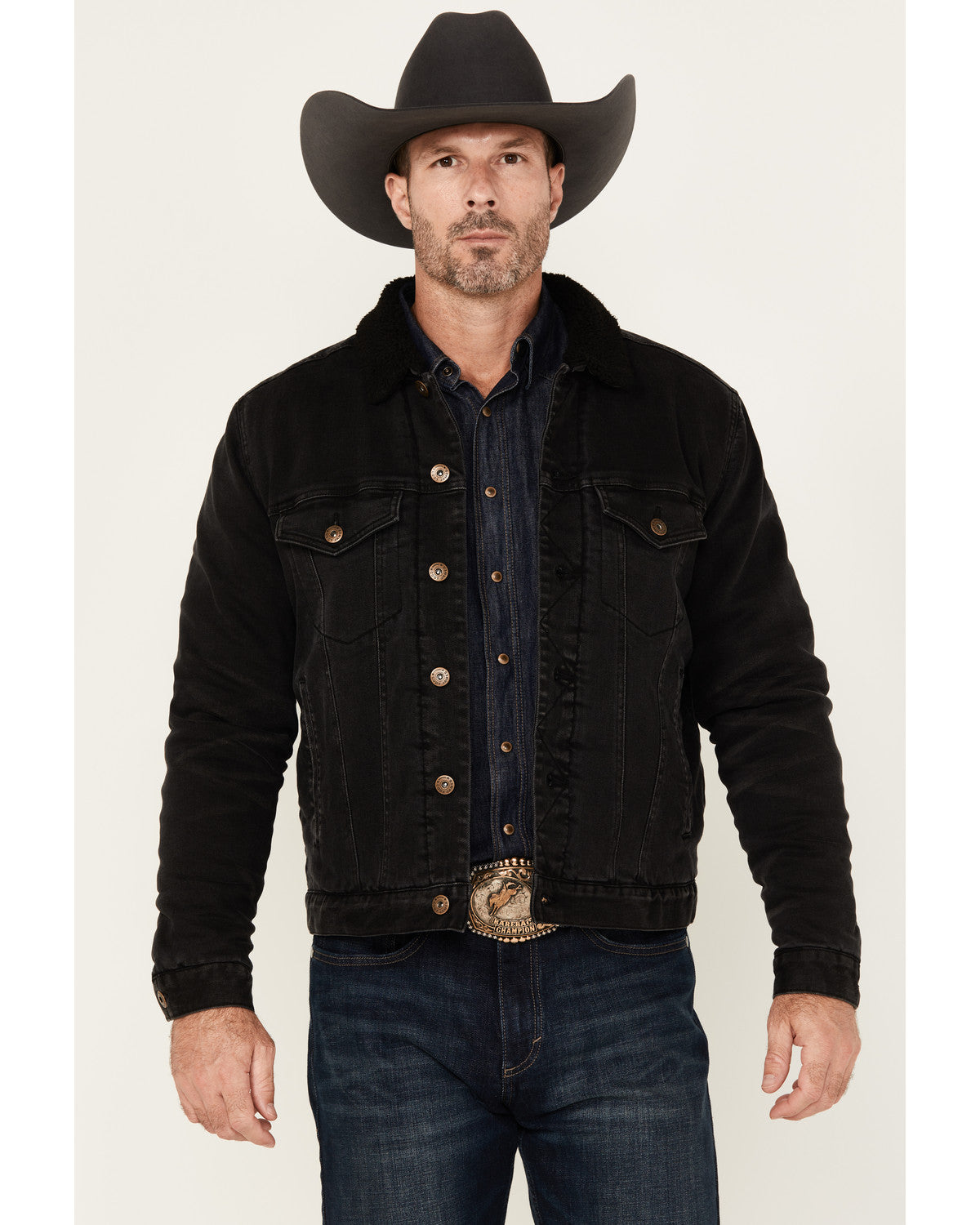 Cody James Men's Outlaw Sherpa Lined Denim Trucker Jacket