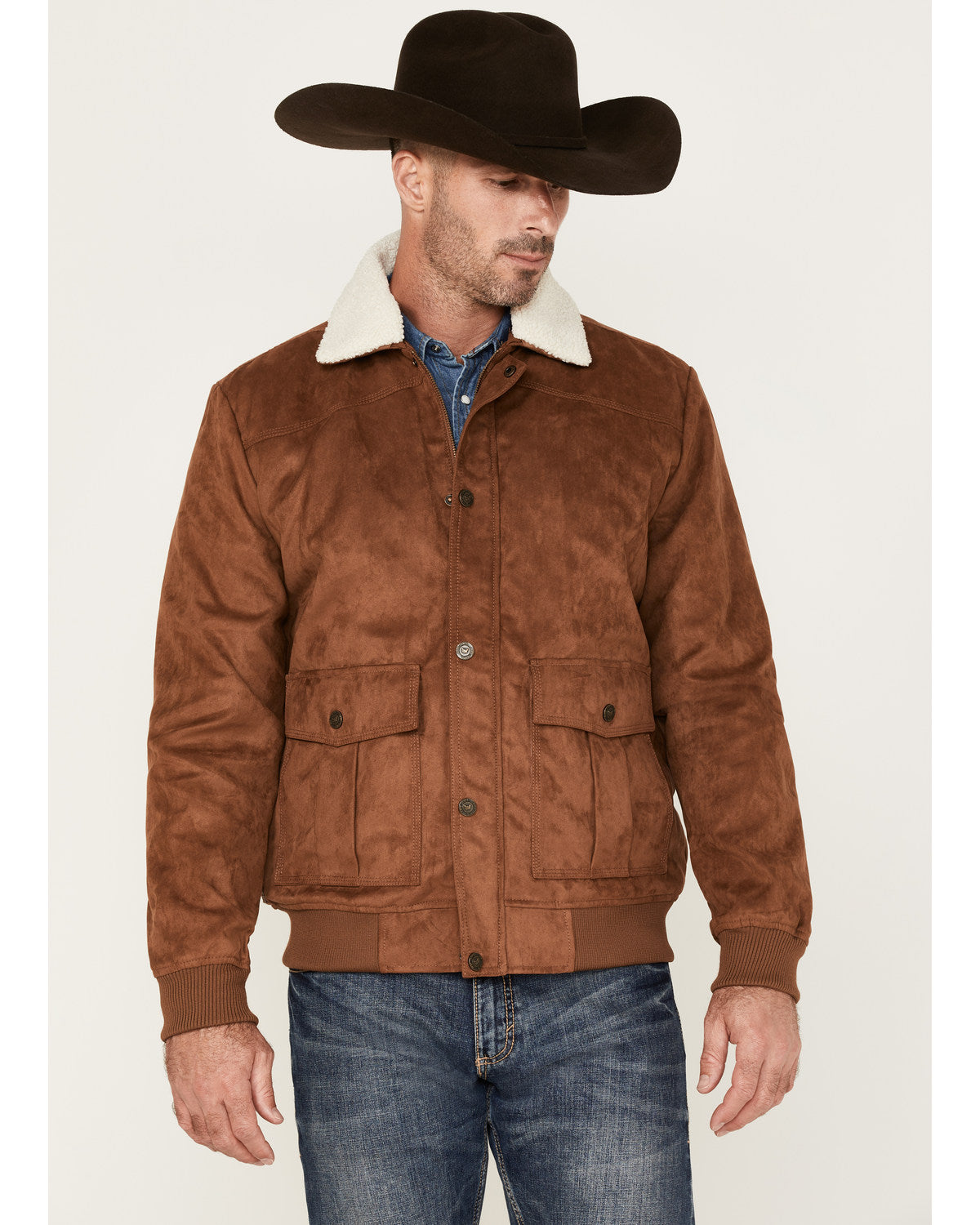 Cody James Men's Edward Faux Suede Sherpa Collar Bomber Jacket