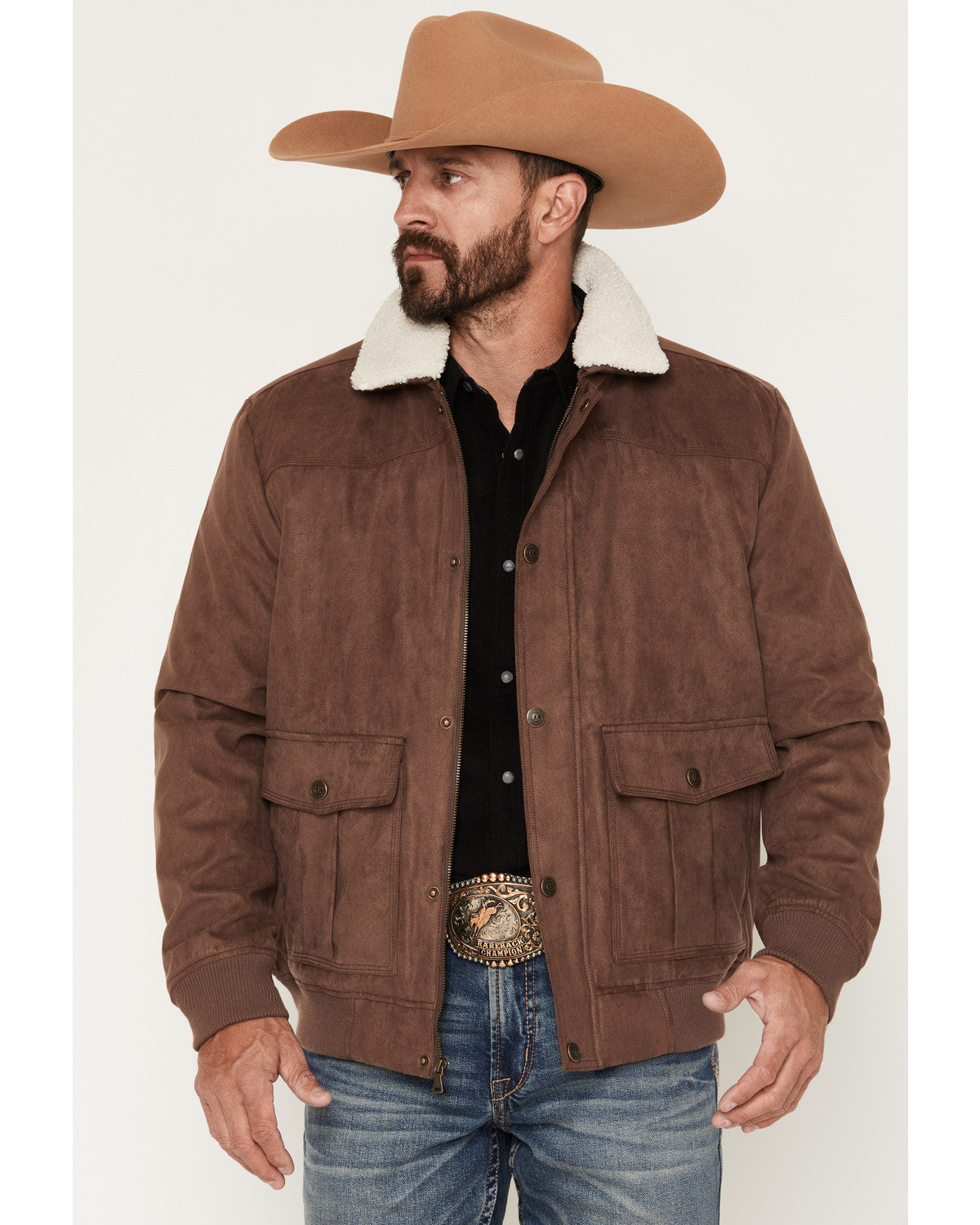 Cody James Men's Edward Faux Suede Snap Sherpa Bomber Jacket