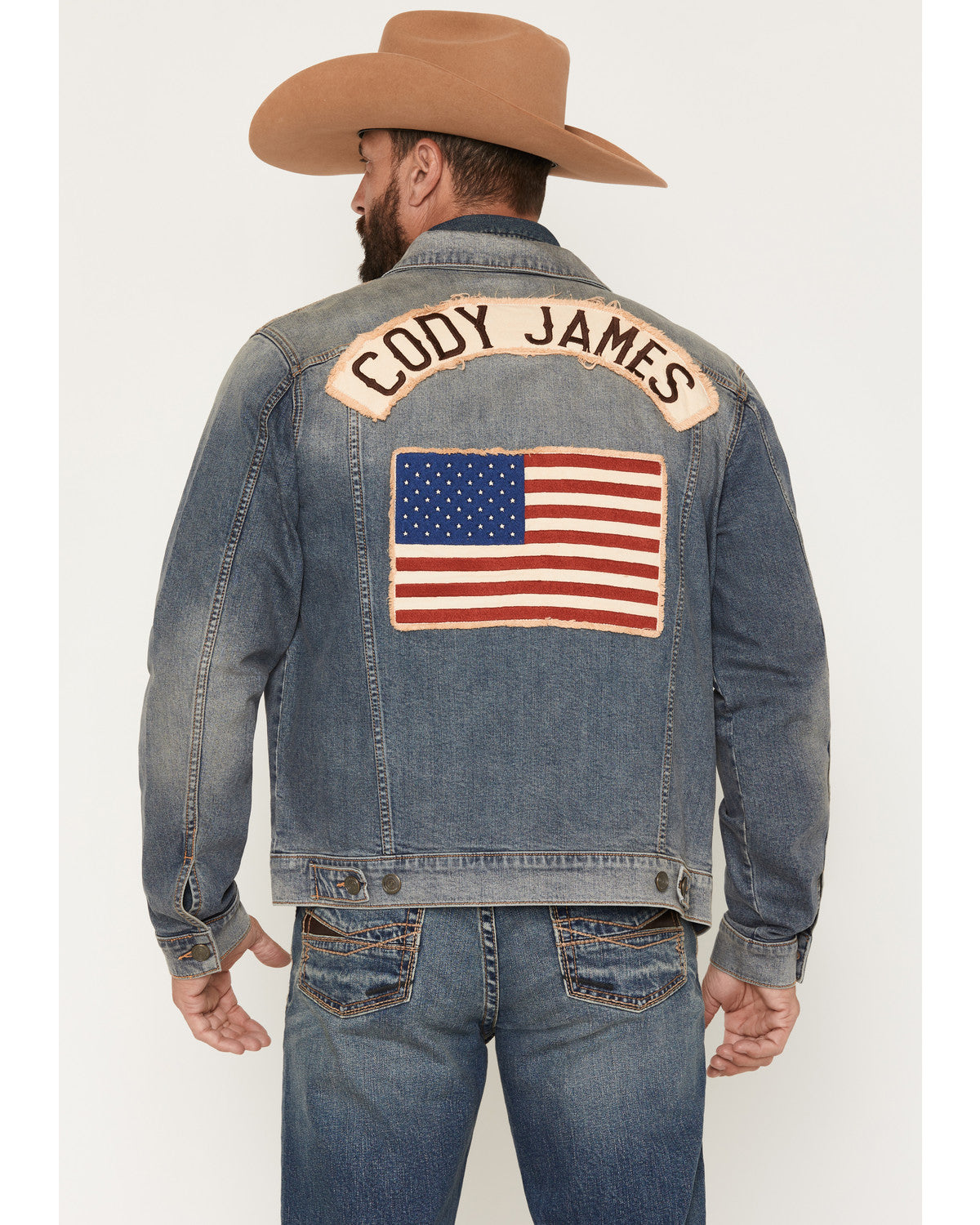 Cody James Men's Medium Wash Americana Patch Button-Down Stretch Denim
