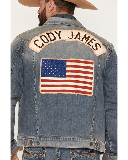 Cody James Men's Medium Wash Americana Patch Button-Down Stretch Denim