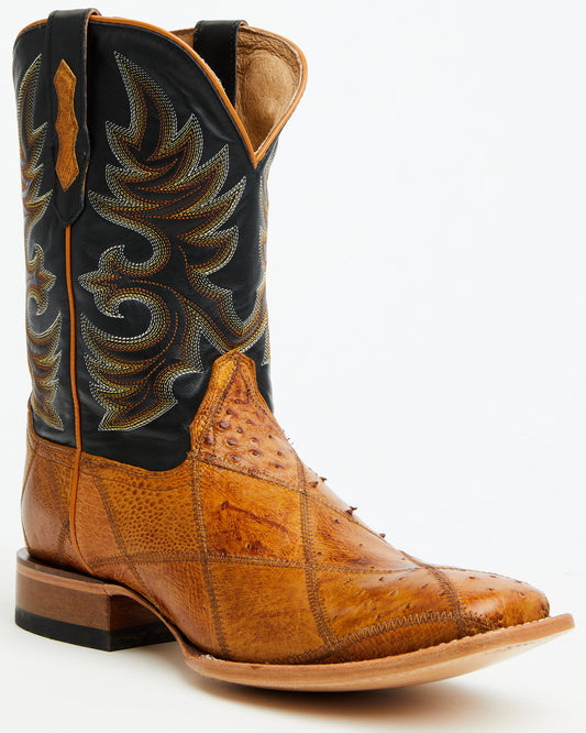 Cody James Men's Exotic Ostrich Patchwork Western Boots - Broad Square