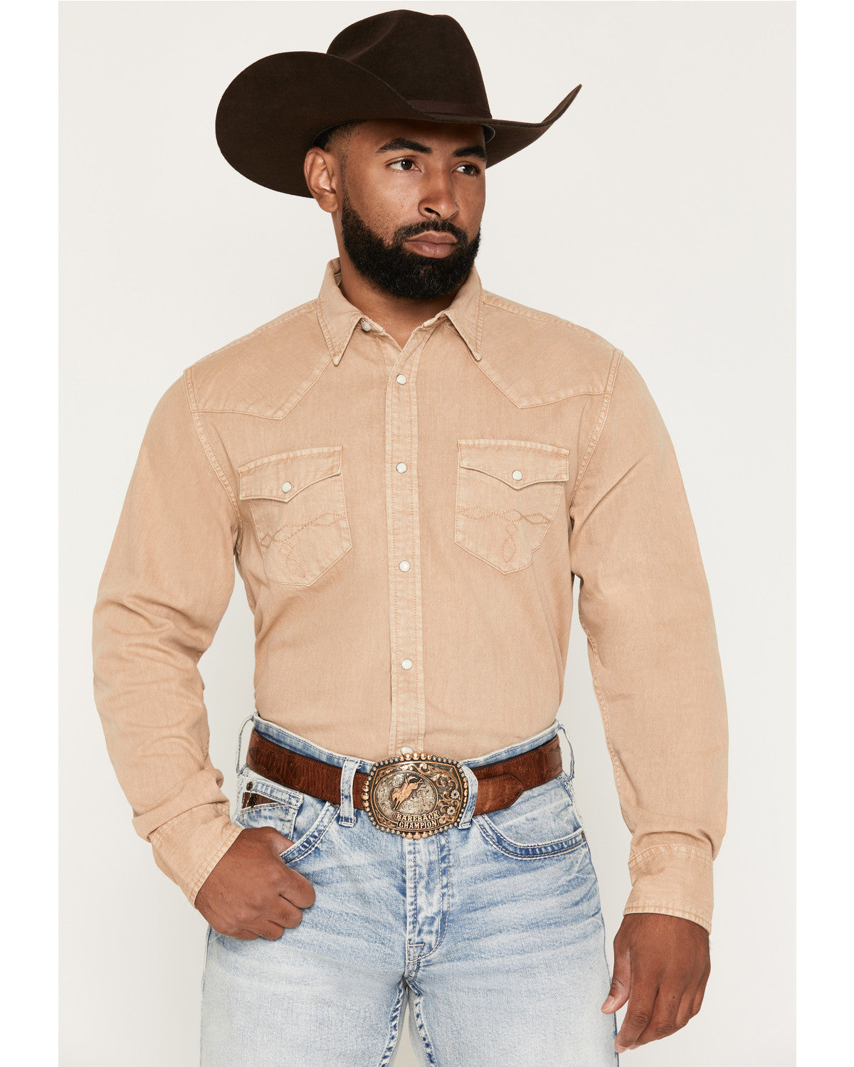 Cody James Men's Solid Long Sleeve Snap Denim Western Shirt - Big