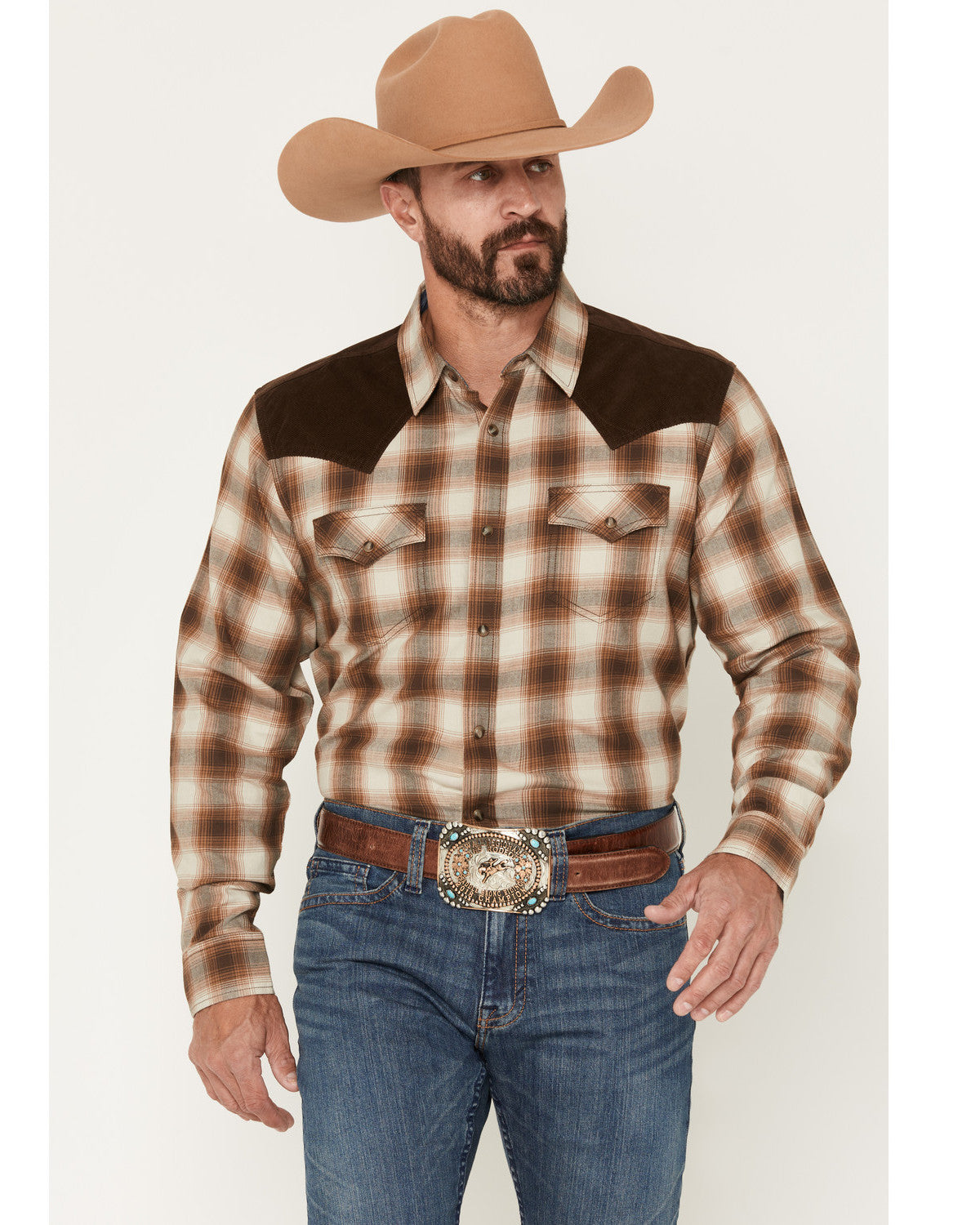 Cody James Men's Mad Plaid Print Corduroy Long Sleeve Snap Western Shi