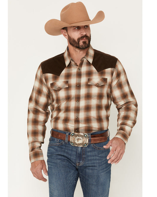 Cody James Men's Mad Plaid Print Corduroy Long Sleeve Snap Western Shi