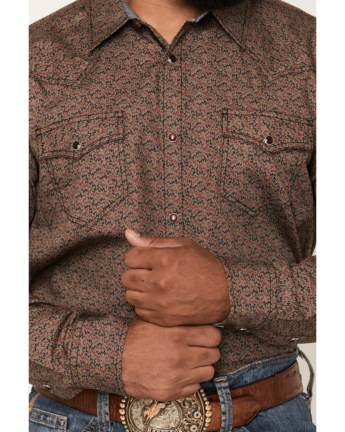 Cody James Men's Fireball Geo Print Long Sleeve Snap Western Shirt - T