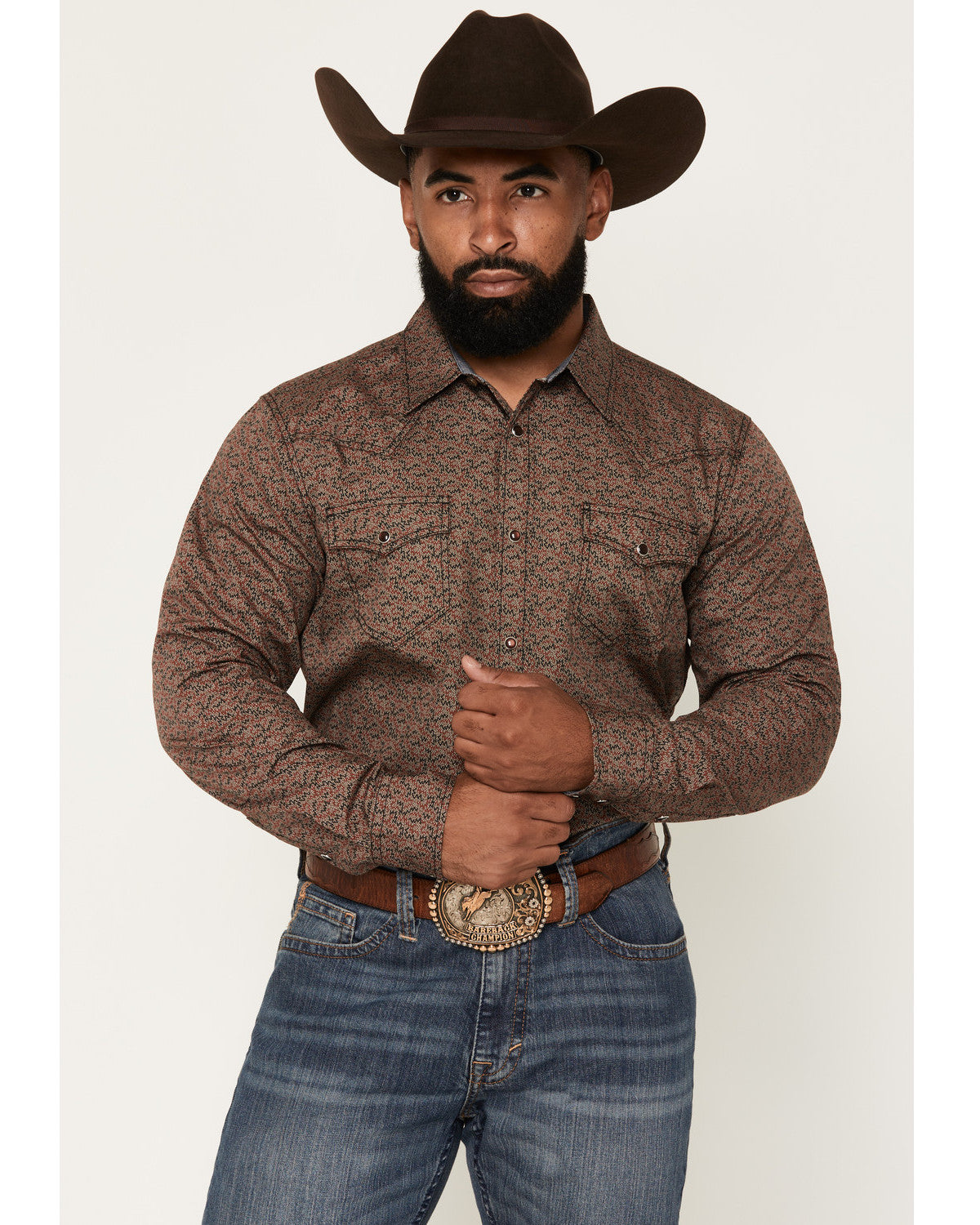 Cody James Men's Fireball Geo Print Long Sleeve Snap Western Shirt - B