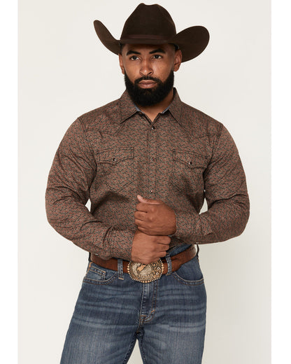 Cody James Men's Fireball Geo Print Long Sleeve Snap Western Shirt - B