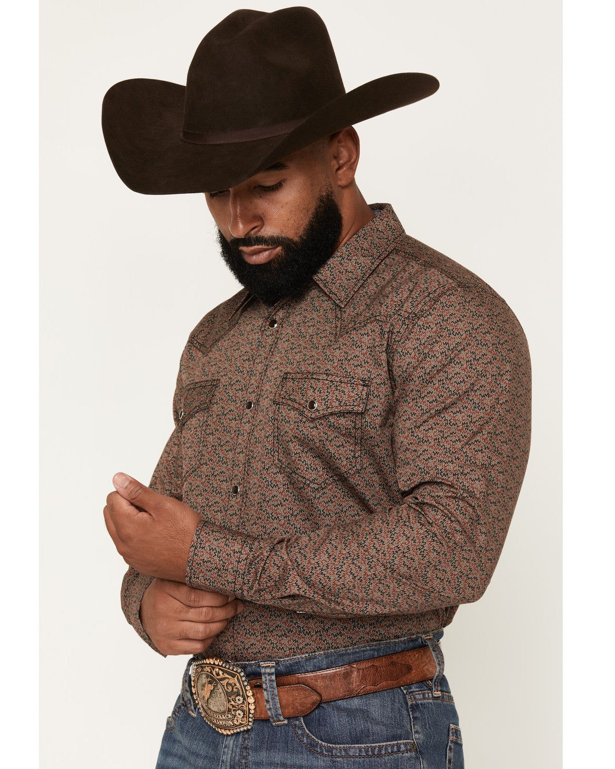 Cody James Men's Fireball Geo Print Long Sleeve Snap Western Shirt - B