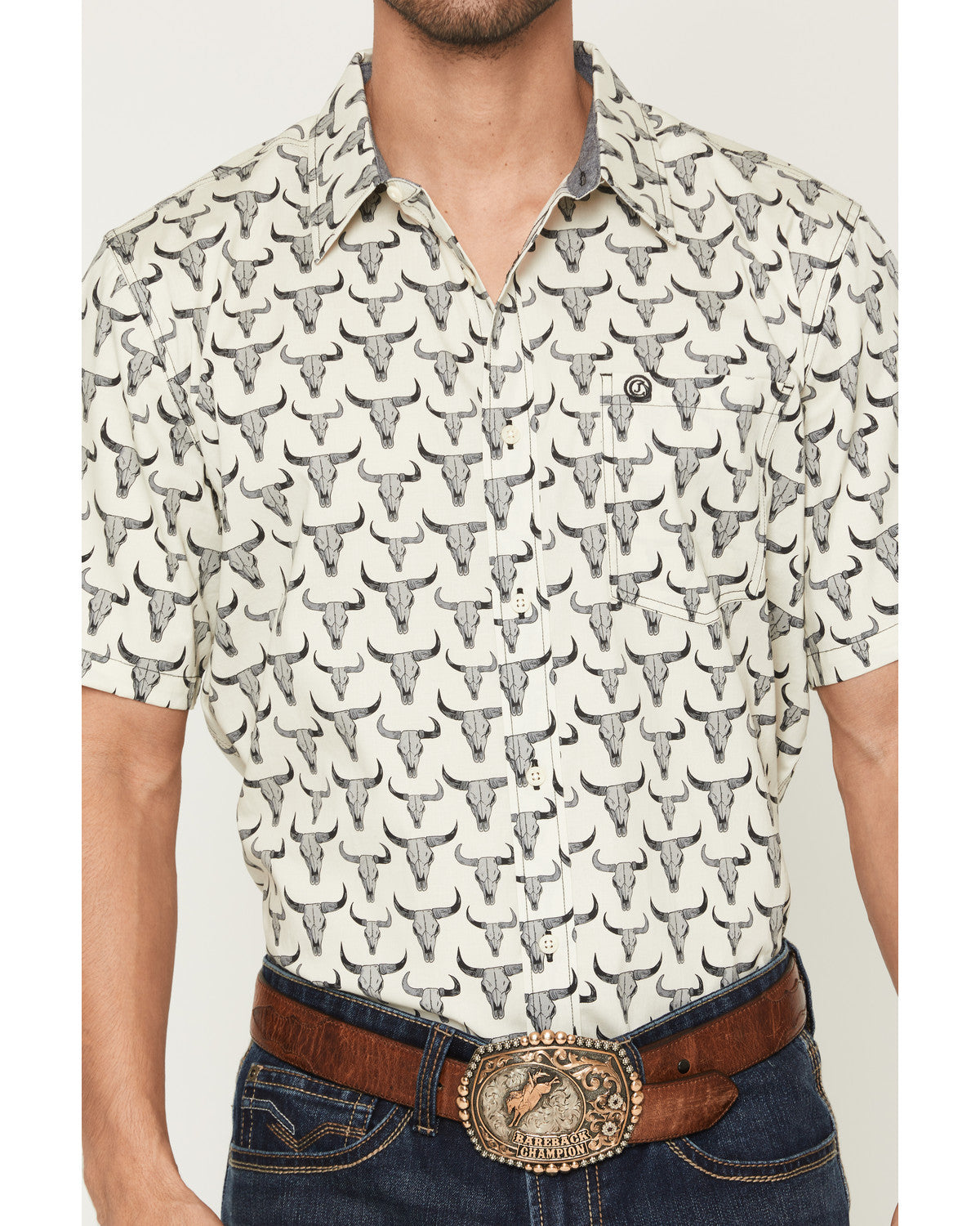 Cody James Men's Toro Steer Head Print Short Sleeve Button-Down Stretc