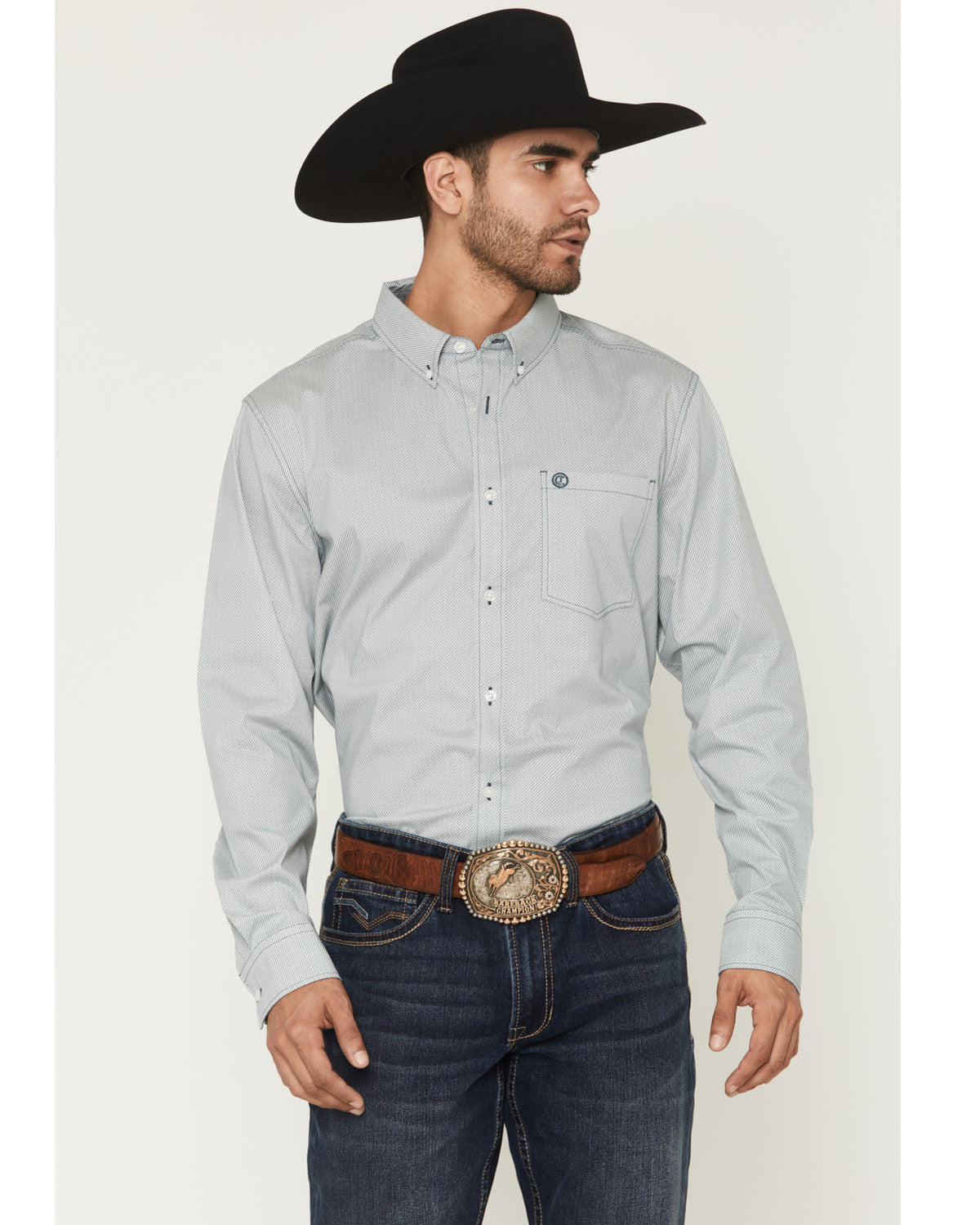 Cody James Men's Day Job Geo Print Long Sleeve Button-Down Stretch Wes