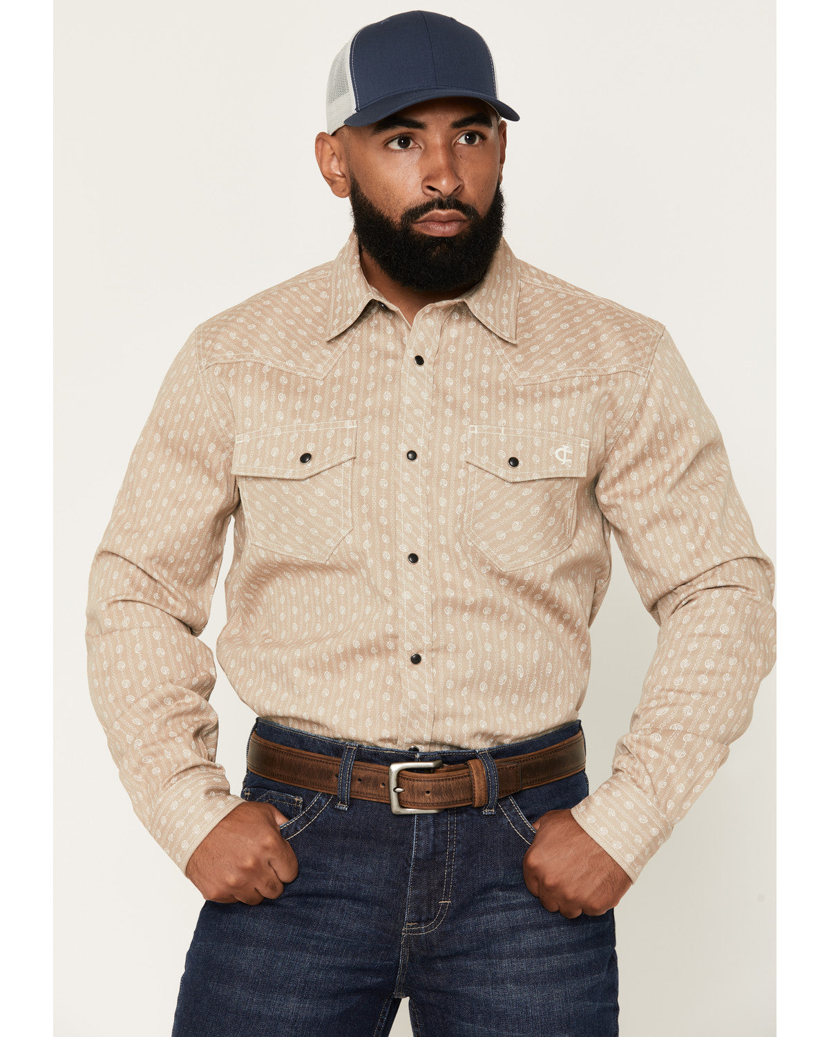 Cody James Men's FR Paisley Striped Print Long Sleeve Snap Stretch Wor