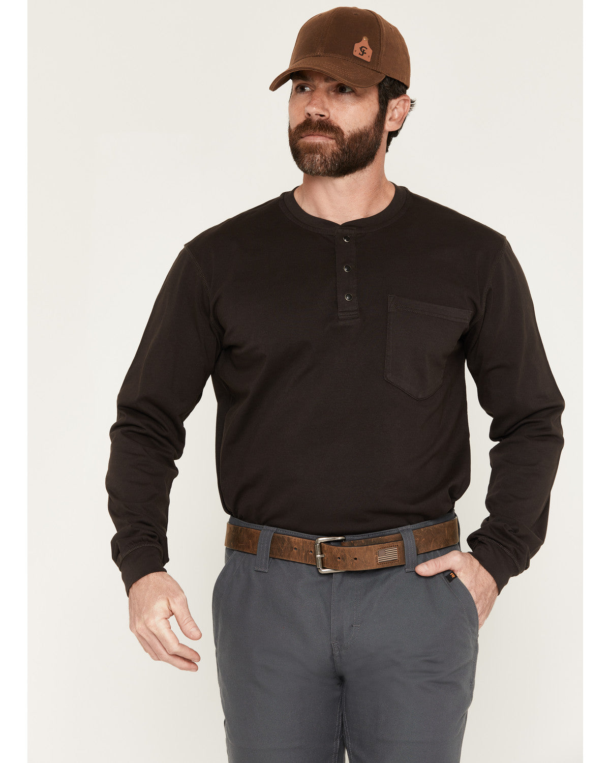 Cody James Men's FR Roughneck Solid Long Sleeve Snap Henley Work Shirt