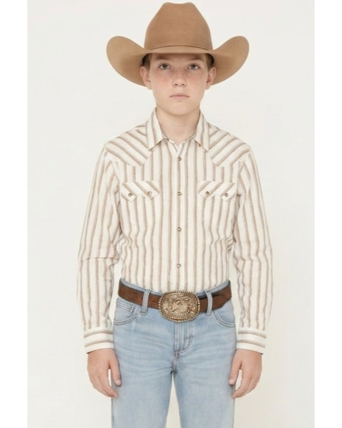 Cody James Boys' Trigger Striped Print Long Sleeve Snap Western Shirt