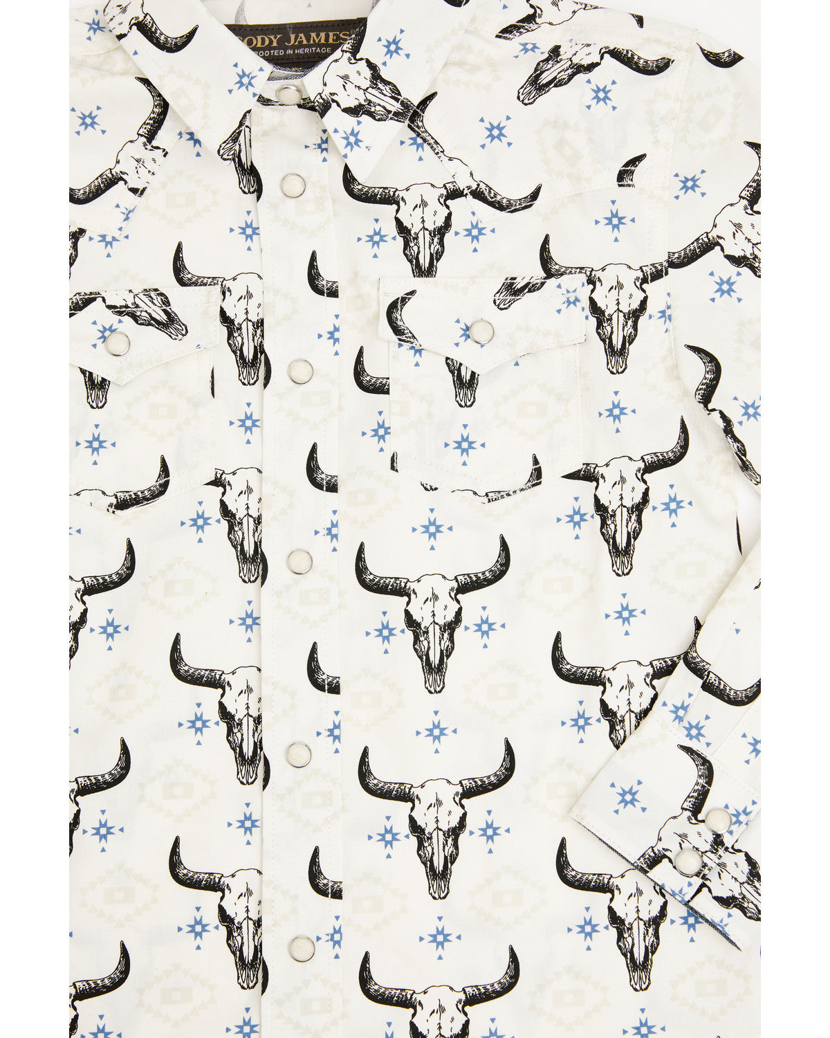 Cody James Toddler Boys' Prehistoric Bull Skull Print Long Sleeve Snap