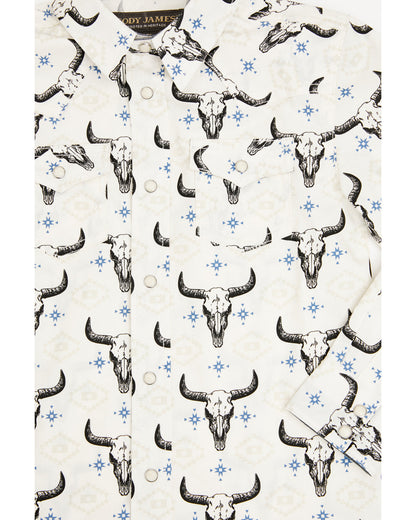 Cody James Toddler Boys' Prehistoric Bull Skull Print Long Sleeve Snap