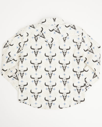 Cody James Toddler Boys' Prehistoric Bull Skull Print Long Sleeve Snap