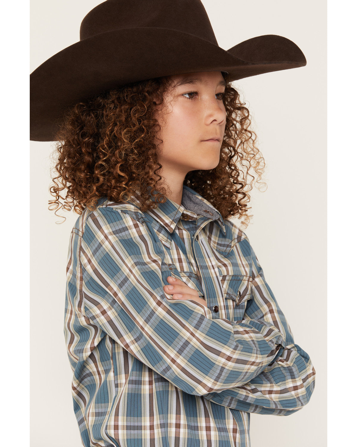 Cody James Boys' Niagra Falls Plaid Print Long Sleeve Snap Western Shi