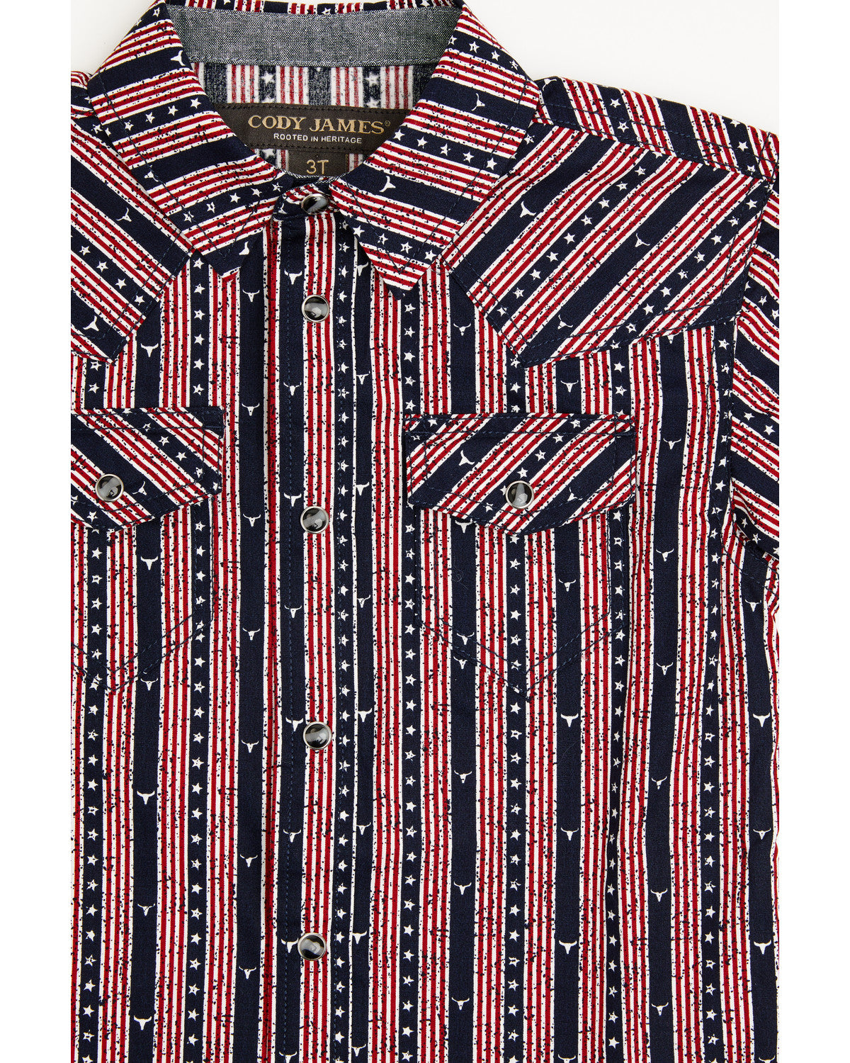 Cody James Toddler Boys' Steer Head Stars & Stripes Short Sleeve Snap