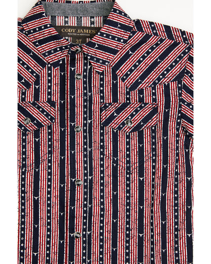 Cody James Toddler Boys' Steer Head Stars & Stripes Short Sleeve Snap