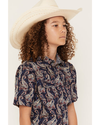 Cody James Boys' Easy Livin Paisley Print Short Sleeve Snap Western Sh