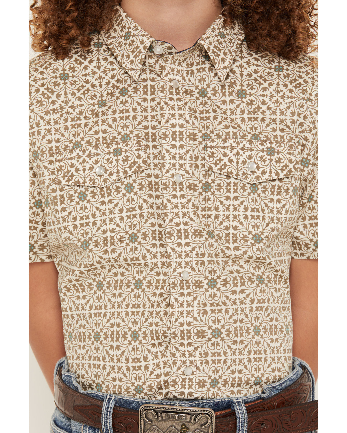 Cody James Boys' Mind Trap Geo Print Short Sleeve Pearl Snap Stretch W