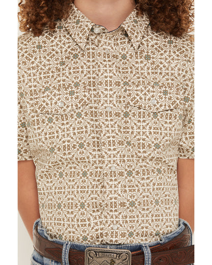 Cody James Boys' Mind Trap Geo Print Short Sleeve Pearl Snap Stretch W