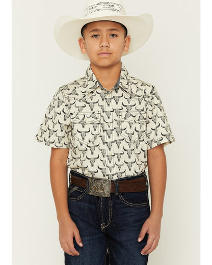 Cody James Boys' Toro Steerhead Print Short Sleeve Snap Western Shirt