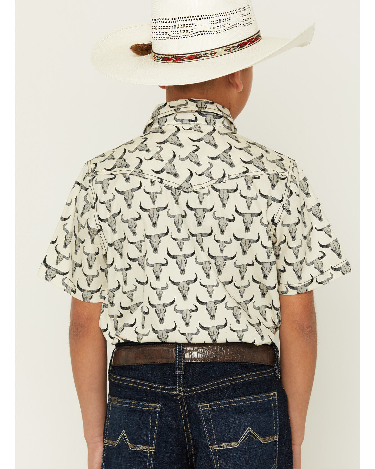 Cody James Boys' Toro Steerhead Print Short Sleeve Snap Western Shirt