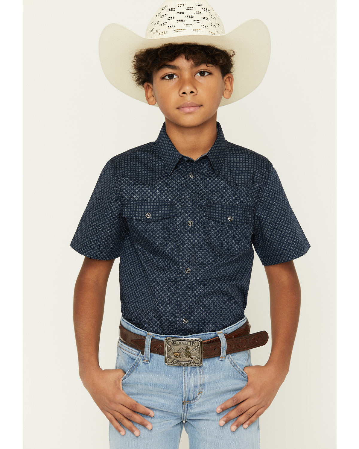 Cody James Boys' Tripp Geo Print Short Sleeve Snap Western Shirt