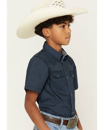 Cody James Boys' Tripp Geo Print Short Sleeve Snap Western Shirt