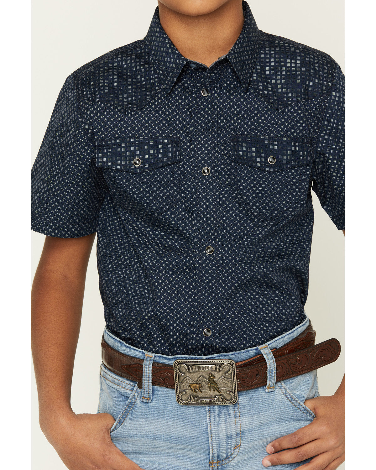 Cody James Boys' Tripp Geo Print Short Sleeve Snap Western Shirt