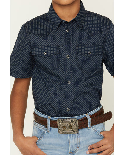 Cody James Boys' Tripp Geo Print Short Sleeve Snap Western Shirt
