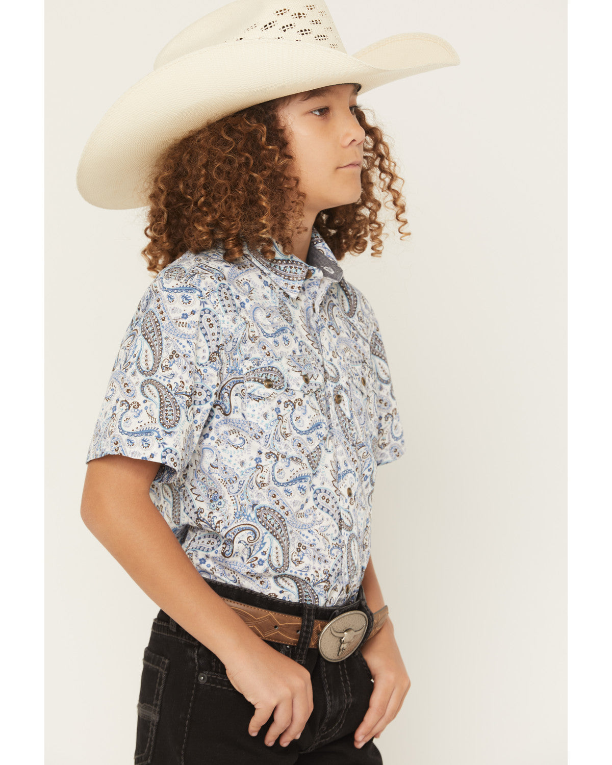 Cody James Boys' Ryder Paisley Print Short Sleeve Snap Western Shirt
