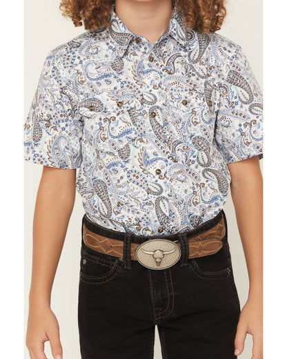 Cody James Boys' Ryder Paisley Print Short Sleeve Snap Western Shirt