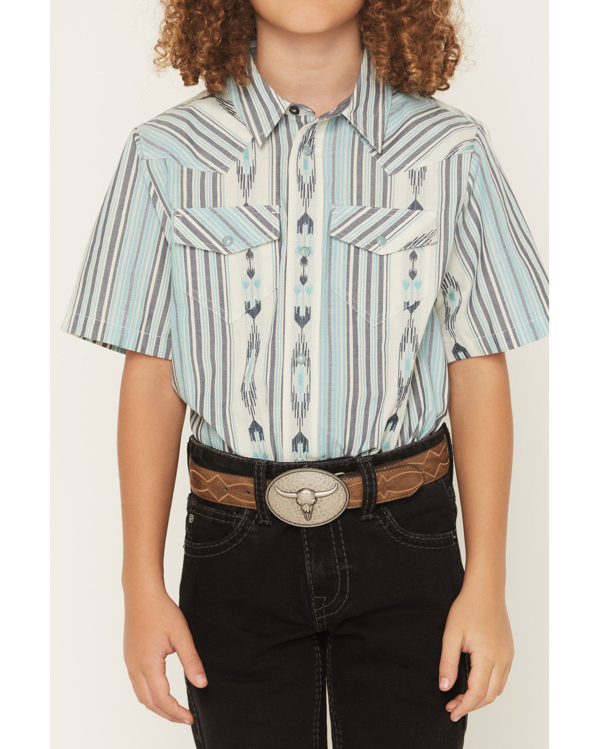 Cody James Boys' Heath Southwestern Striped Short Sleeve Snap Western