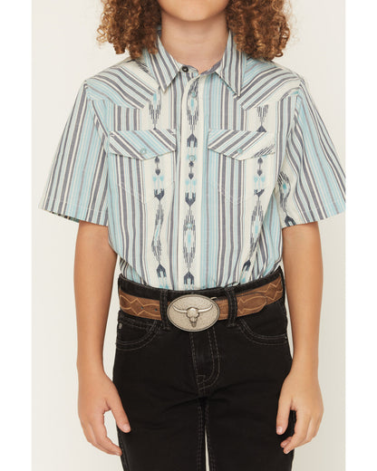 Cody James Boys' Heath Southwestern Striped Short Sleeve Snap Western