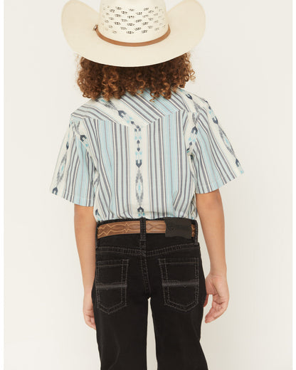 Cody James Boys' Heath Southwestern Striped Short Sleeve Snap Western
