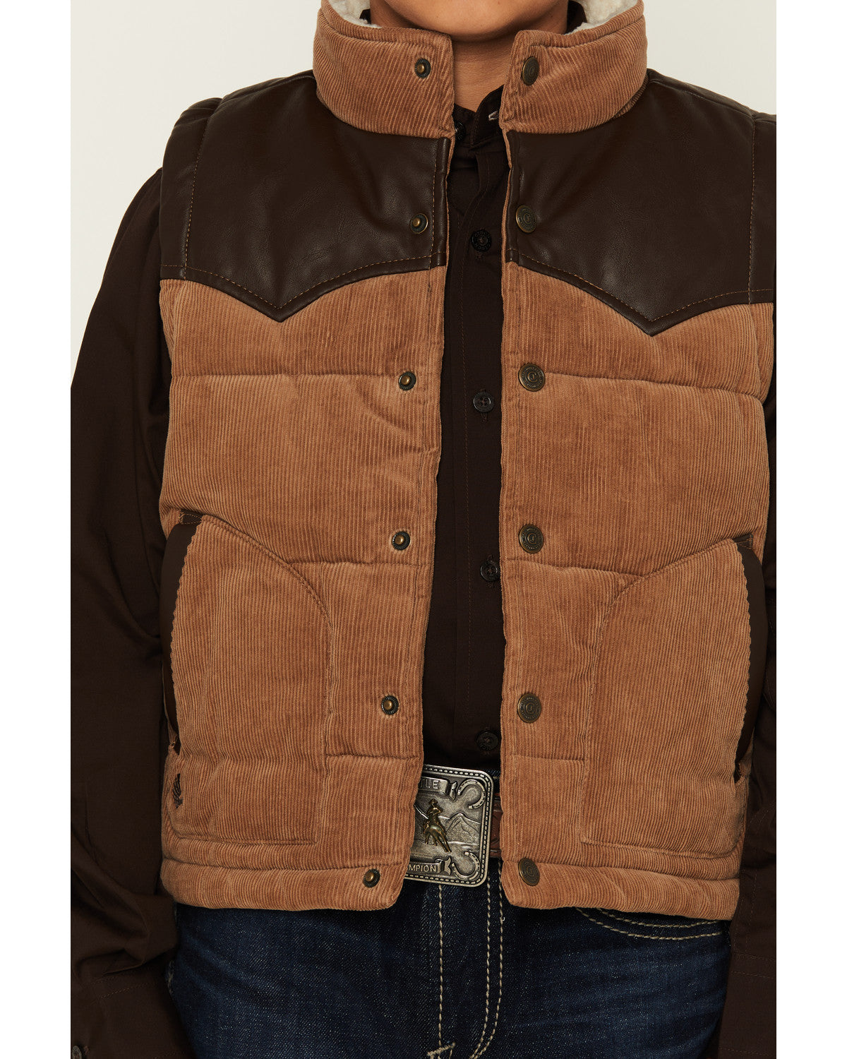 Cody James Boys' Lonoke Corduroy Faux Leather Vest