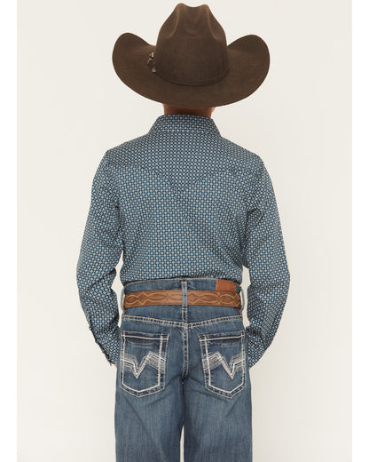 Cody James Boys' Bourbon Geo Print Long Sleeve Pearl Snap Western Shir